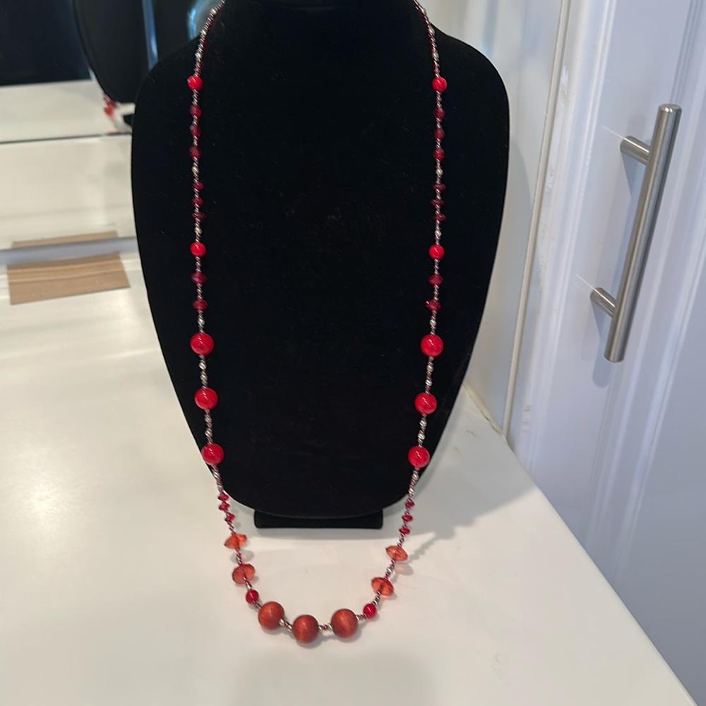 Red and silver beaded necklace - great for Valentine’s Day!!